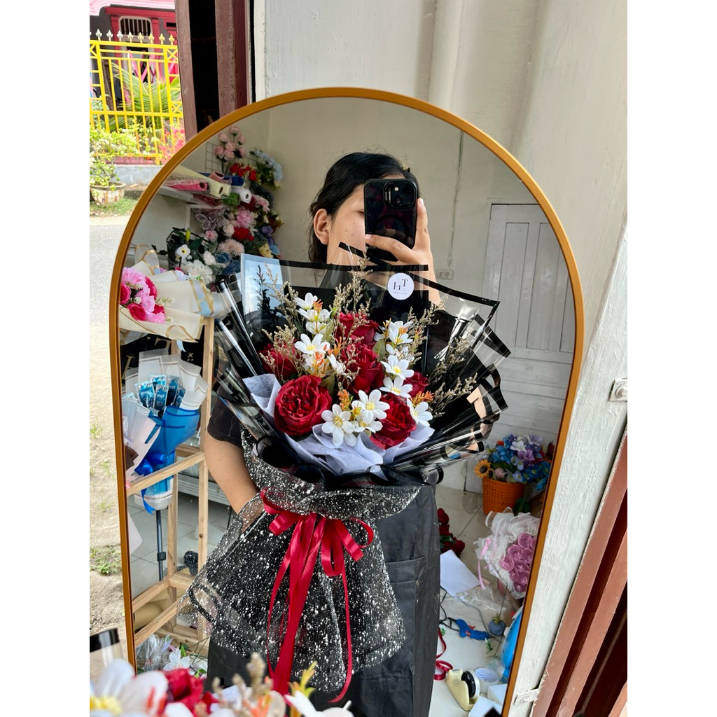 Angel buket /Buket Bunga cantik murah bunga merah putih mix caspea kering