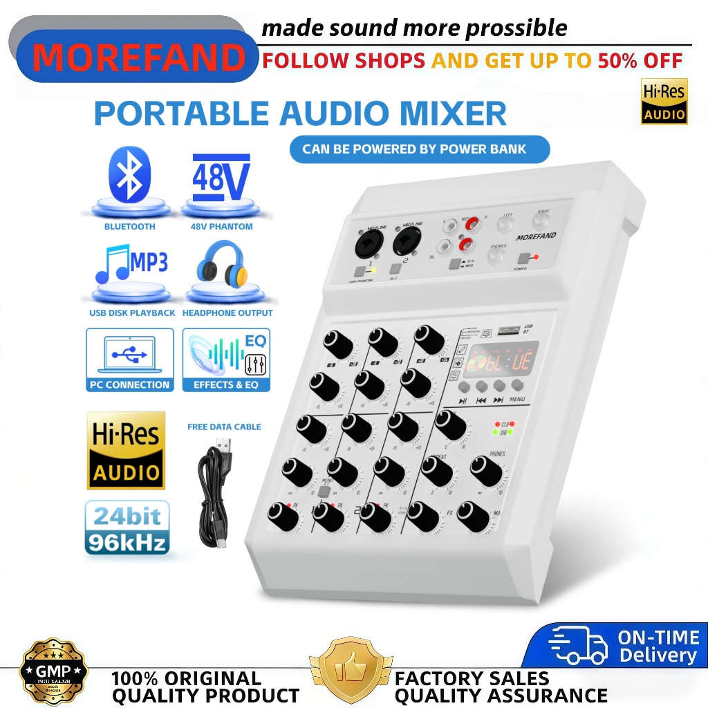 Mixer Audio 4 Channel mini Professional Mixer Bluetooth USB Equalizer Reverb Phantom Power Original