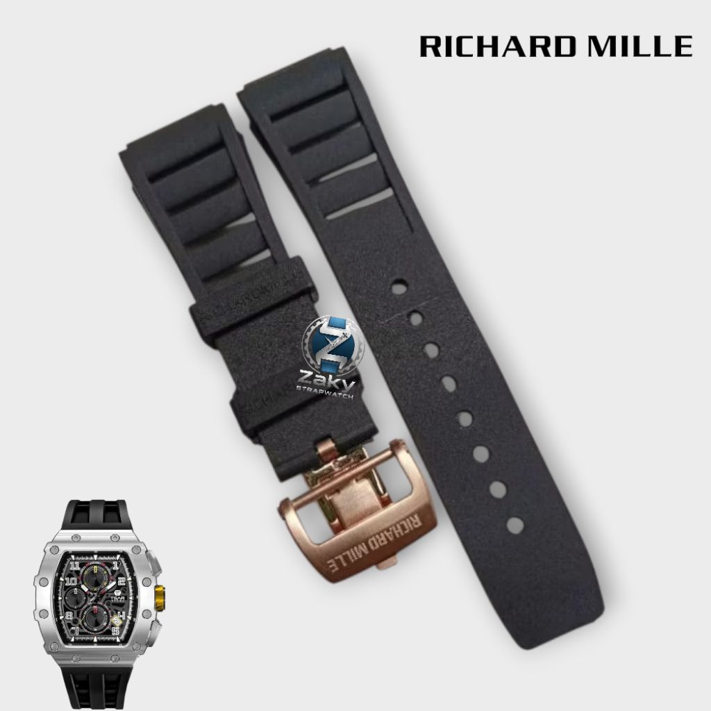 Strap/Penganti Tali Jam Tangan Rubber Richard Mille Model Pen,Paket Komplit Rose Gold