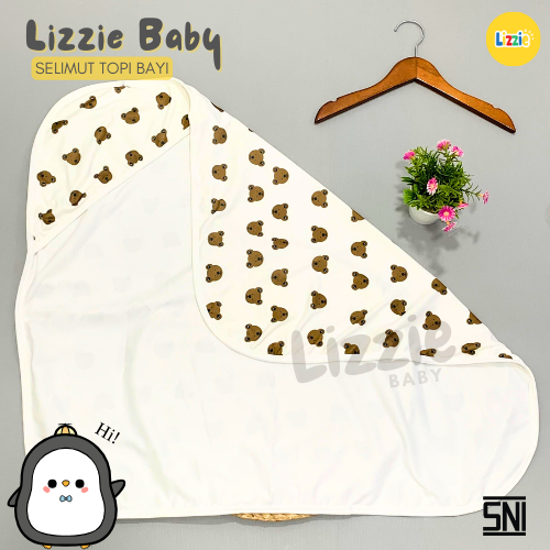 Lizzie Baby - Selimut Bayi Topi Bahan Halus Katun Motif Beruang Coklat Dan Karakter Lucu