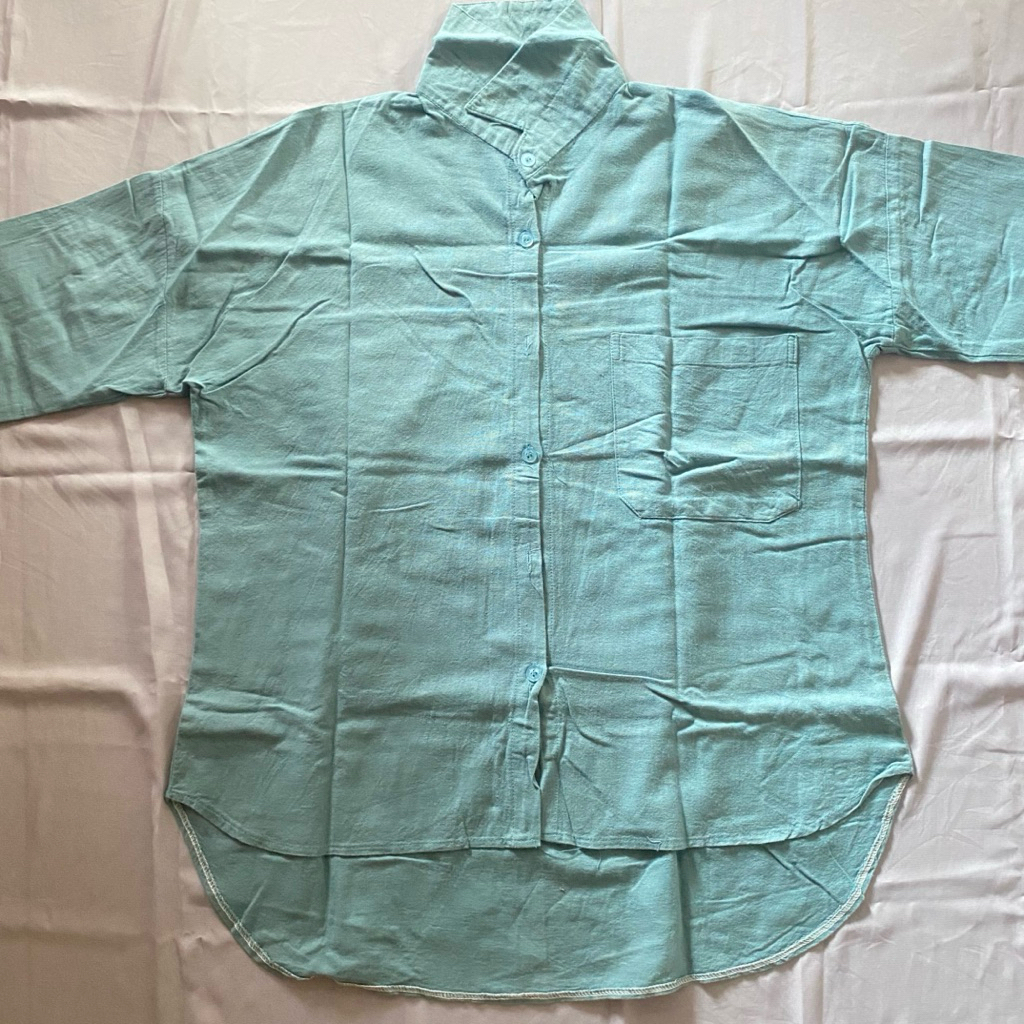 kemeja linen oversize warna denim