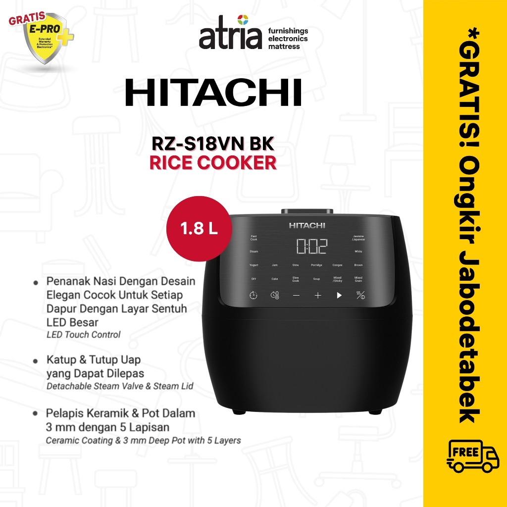 HITACHI Rice Cooker Digital 1.8L Black RZ-R18XN BK