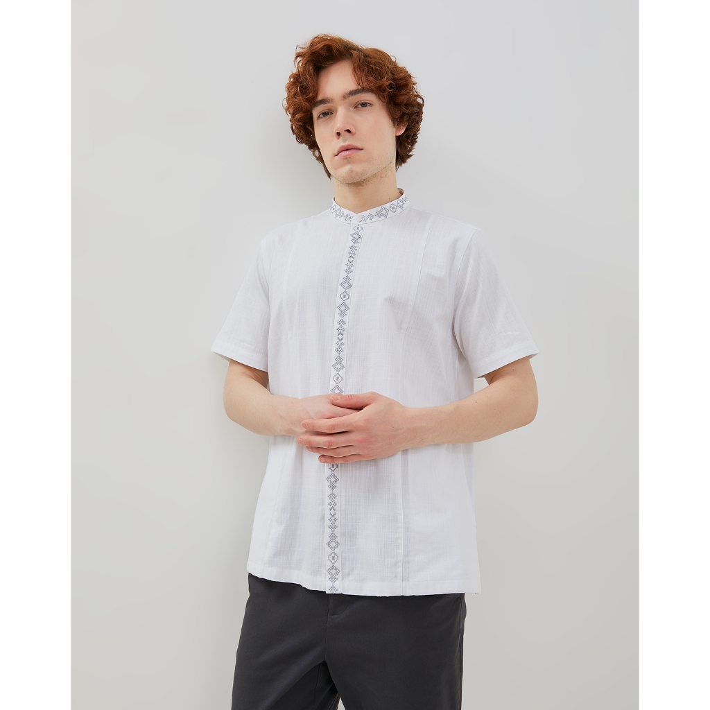 VALINO Kemeja Koko Lengan Pendek Putih Pria - V-ECEB09-A1