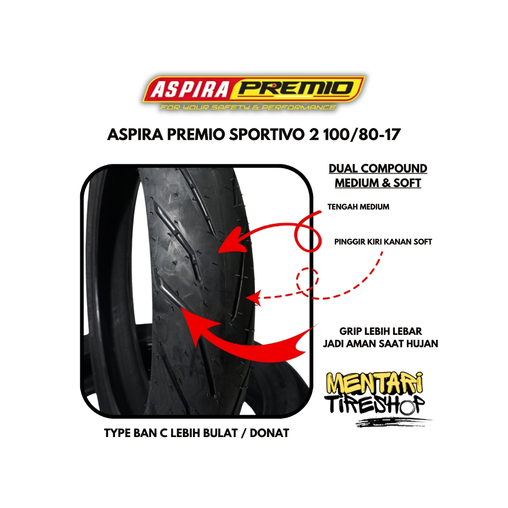 BAN ASPIRA PREMIO SPORTIVO 2 100/80-17 MEDIUM COMPOUND 100 80 17 TUBELESS PRODUKSI TAHUN TERBARU