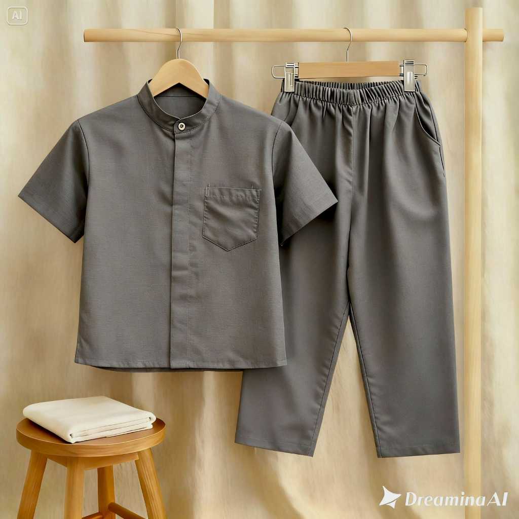 Baju Koko Anak Laki Kombinasi Warna Hitam Putih Setelan Muslim Modis untuk Ngaji & Lebaran Kurta