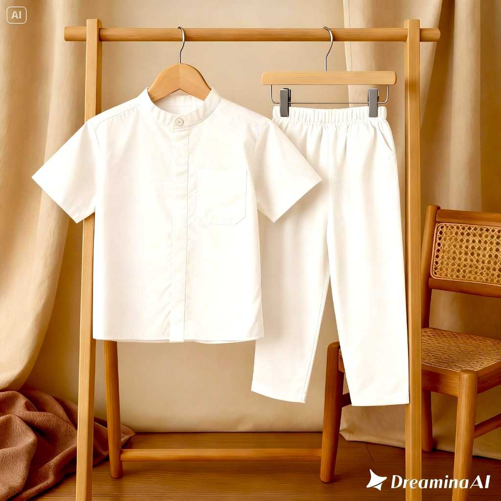 Baju Koko Anak Laki Kombinasi Warna Hitam Putih Setelan Muslim Modis untuk Ngaji