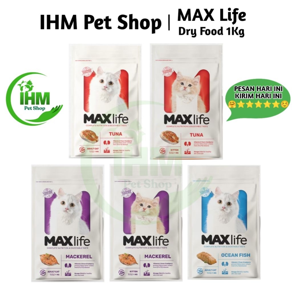 IHM - MAXlife Dry Cat Food 1kg Dukung Kesehatan Saluran Kemih & Kulit Makanan Kucing Kering Maxlife 