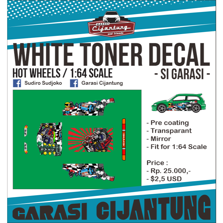 [White Toner] decal Hot Wheels Honda Civic EF tema Thailook