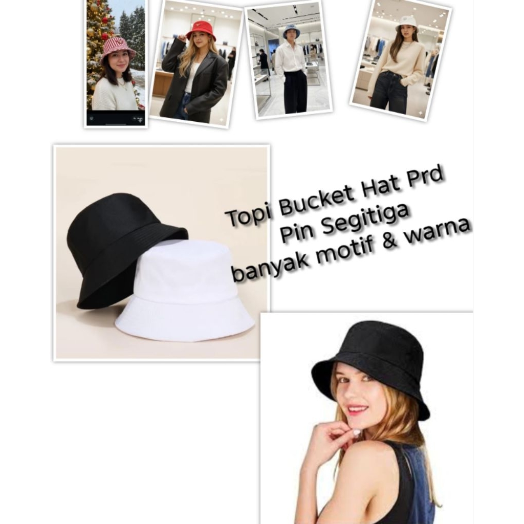 Topi Bucket Hat Hits Premium Import Topi Prd Segitiga Topi Bulat Wanita Pria Topi Kekinian Topi Gaul