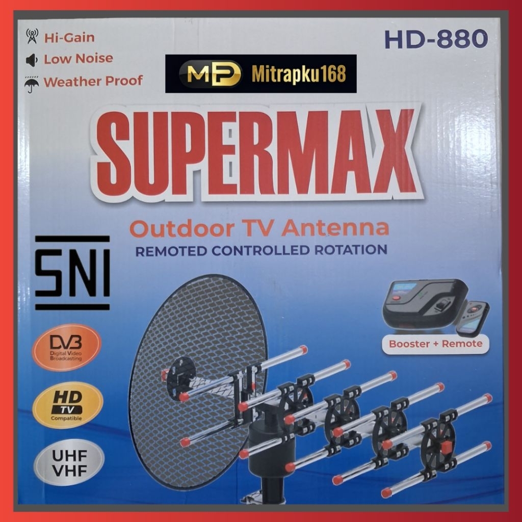 Antena TV Digital Outdoor Supermax HD-880  Boster+Remote Kabel 10 Meter