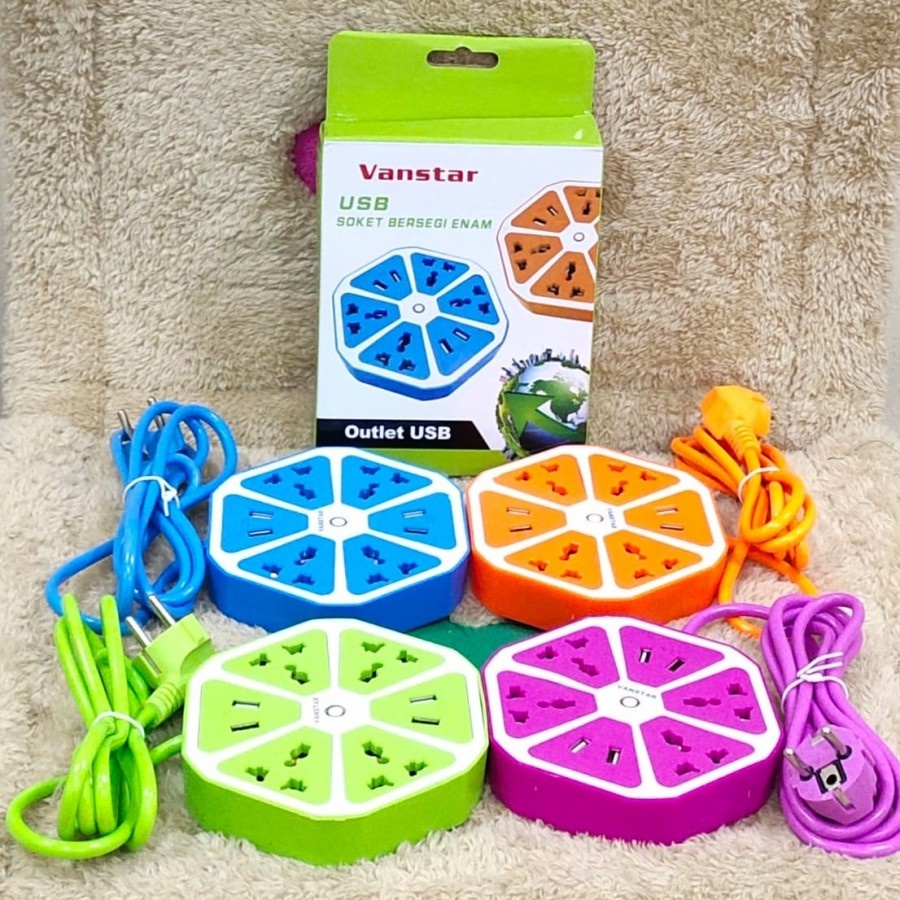 Stop Kontak Soket Listrik Hexagon 2 USB Warna Random
