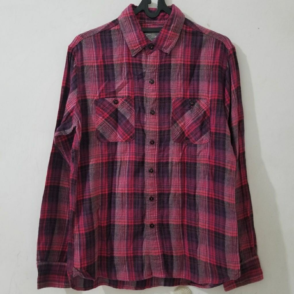 kemeja pria cowo unisex kotak ungu pink prelvd