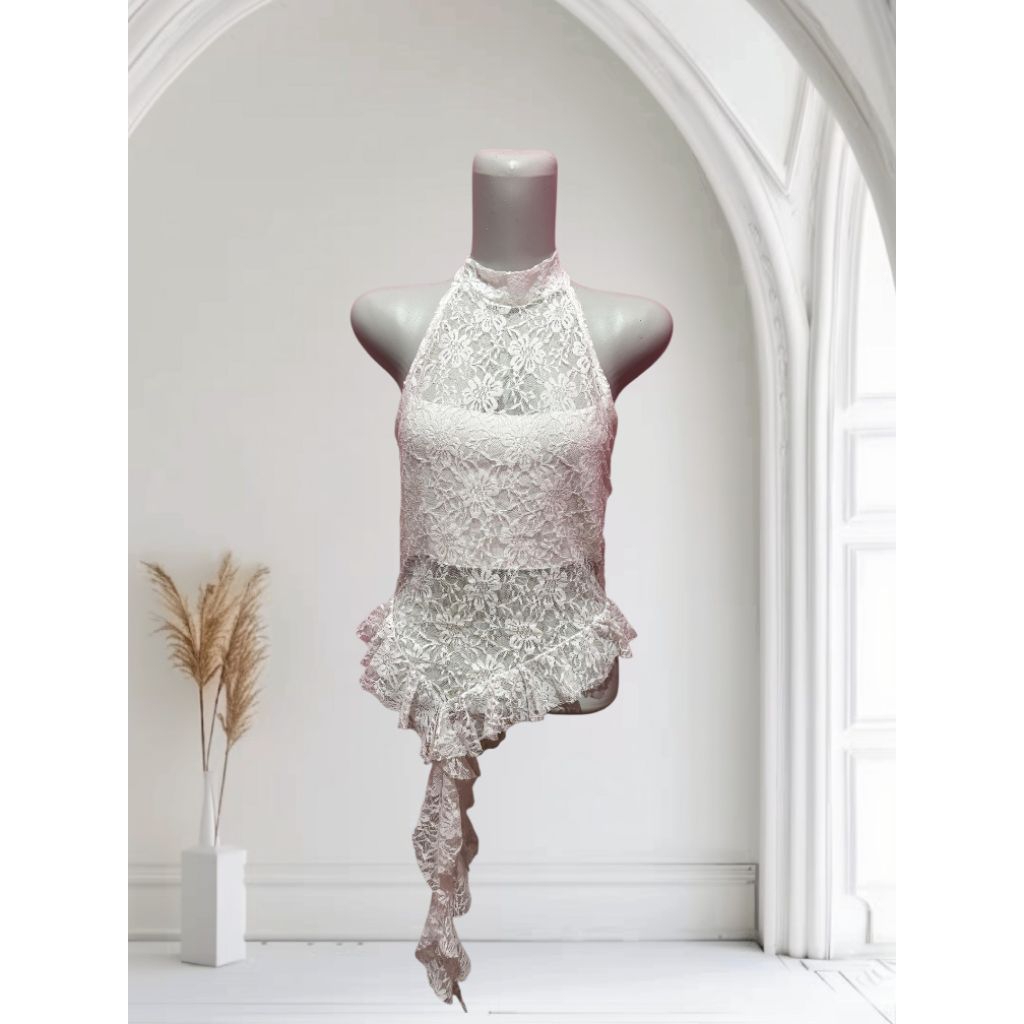 Atasan Wanita Korean Style Putih Renda Baju Panggung LC Penyanyi Model