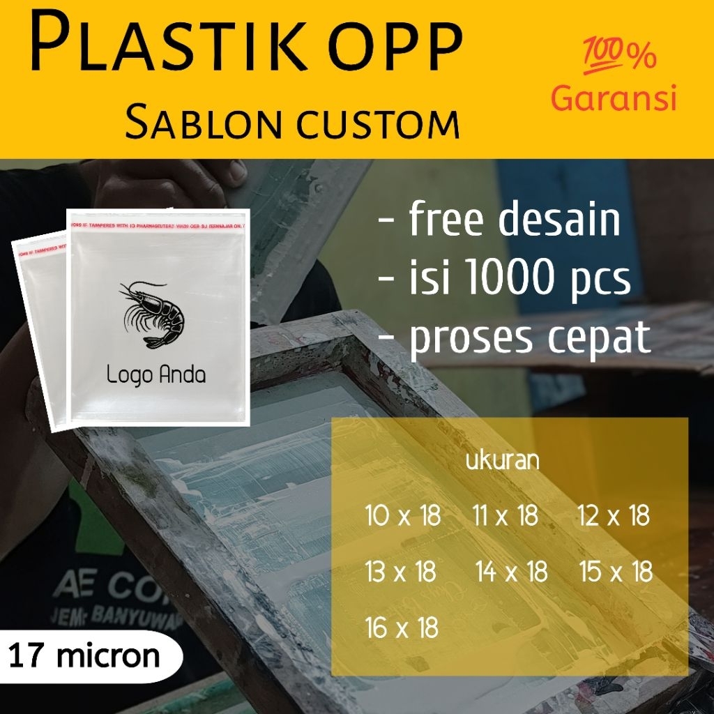 plastik opp sablon custom (isi 1000pcs) plastik roti, bakpao, cookies, hijab, kue | ukuran 10x18x 11