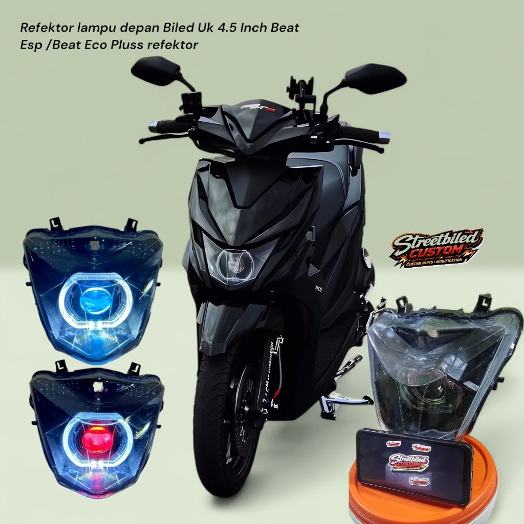 LAMPU DEPAN BEAT ESP/STREET ECO BILLED PROJIE 4.5INC SET REFLEKTOR