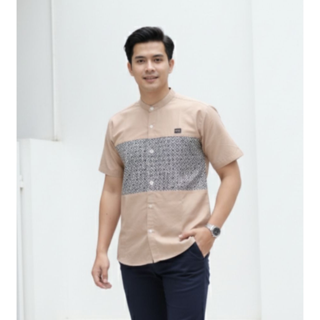 Baju Koko Pria Dewasa Lengan Pendek Motif Batik Sakura