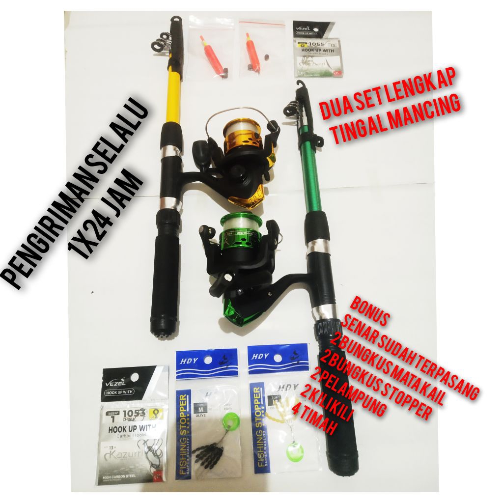 Pancingan 2 Set LENGKAP REEL KATANA HANZO 200 6Ball Bearing SUDAH ADA SENARAI + JORAN PANJANG 150CM,