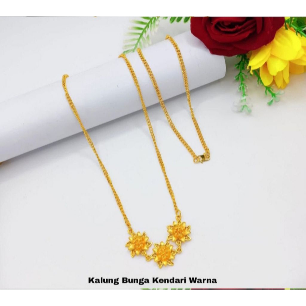 Kalung Bunga Kendari Warna Emas 24k, Kalung Imitasi, Kalung Wanita
