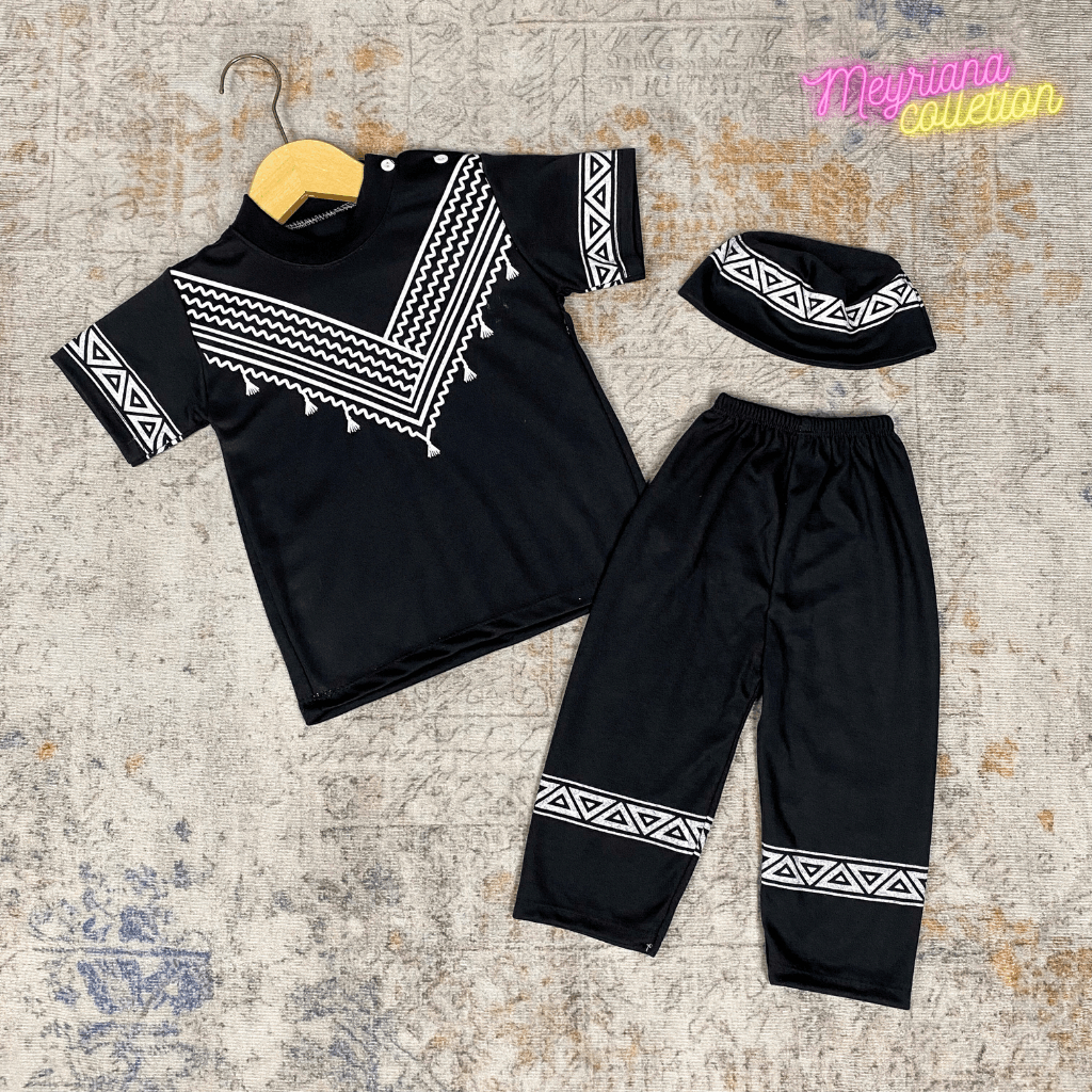 Setelan Baju Koko Bayi Usia 3-12 Bulan Baju Bayi Muslim Baju Lengan Pendek Celana Panjang Free Peci 