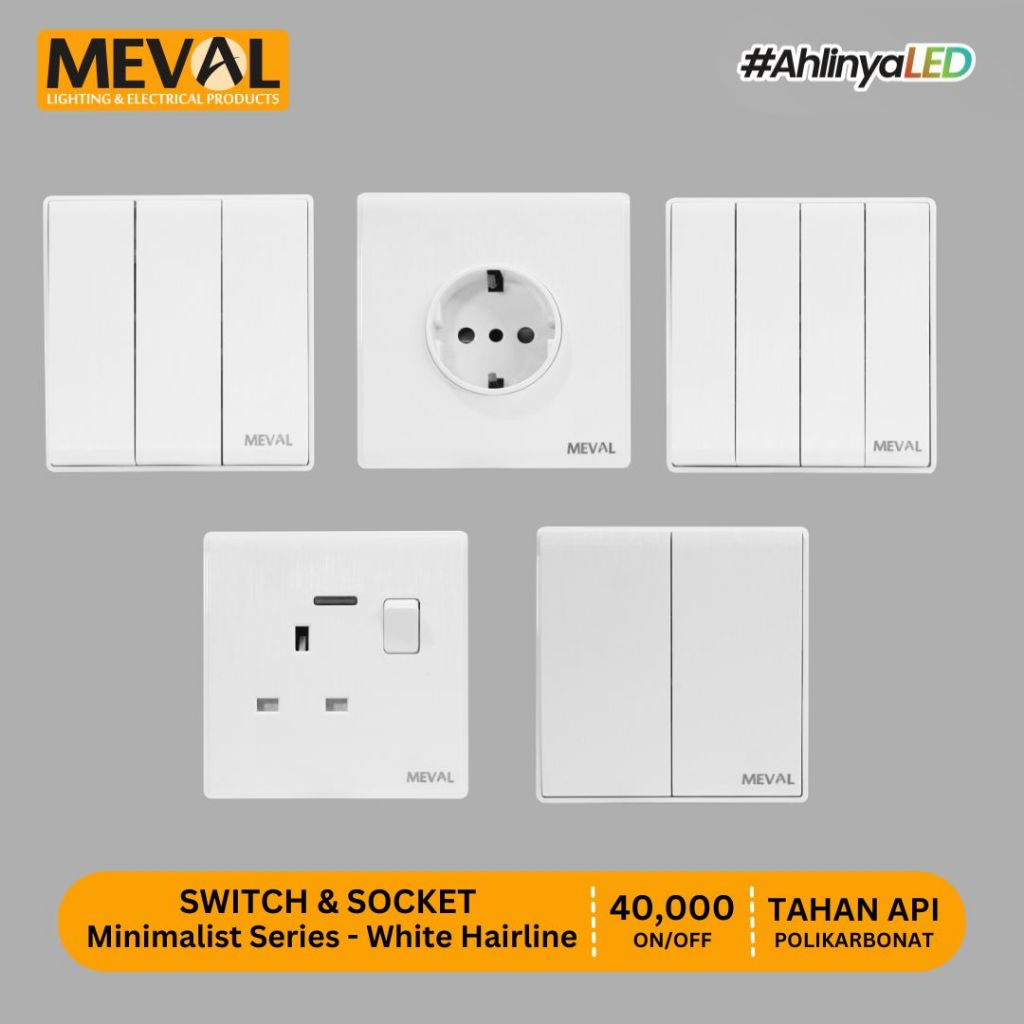 MEVAL Stop Kontak Saklar dan Soket Minimalist - White Hairline