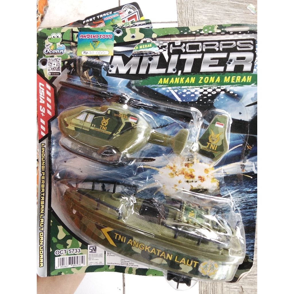 OCT 5733 MAINAN MILITER TNI HELIKOPTER & KAPAL PERANG ANAK | MAINAN ARMY SET