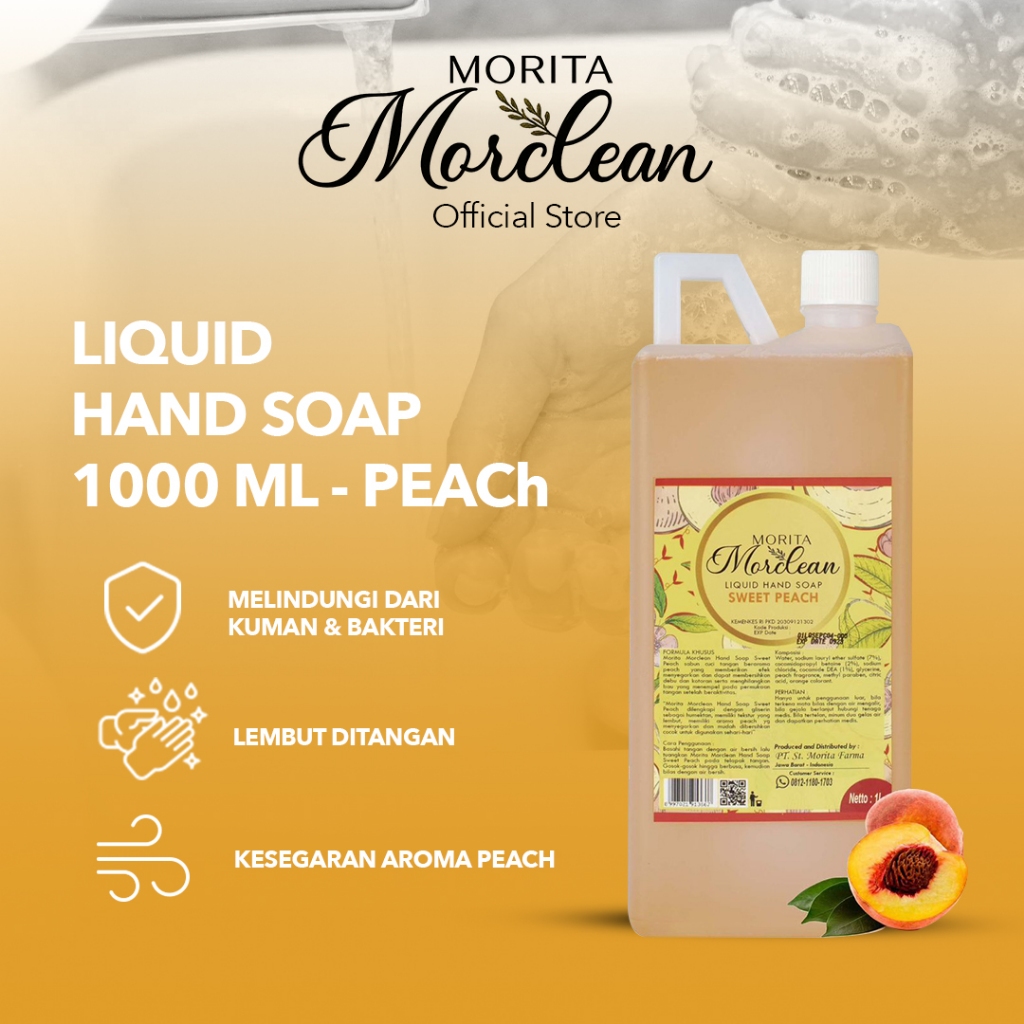 MORITA MORCLEAN Liquid Hand Soap Peach 1L/Sabun Cuci Tangan Cair/ Sabun Cuci Tangan Premium/ Sabun C