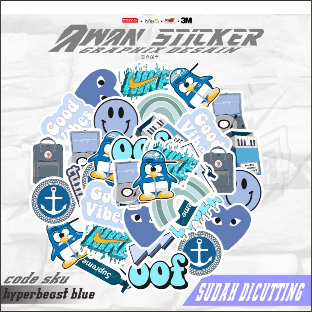 Sticker Pack BLUE AESTHETIC / Stiker Animasi Paper Vinyl Deco Buku Jurnal Tumbler Laptop Aesthetic