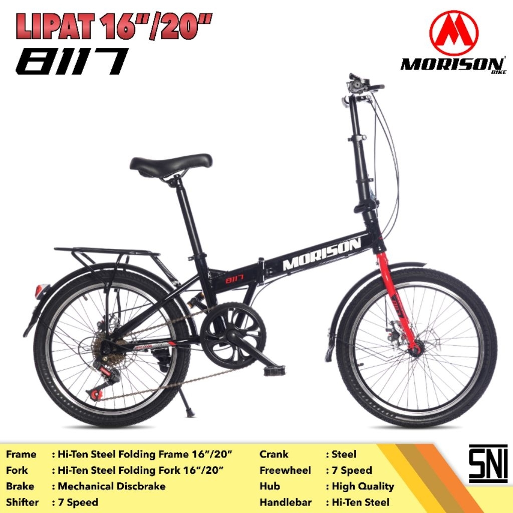 Sepeda Lipat Besi 20 inci Morison 8118 GX / 8117 7 speed Untuk Remaja dan Dewasa