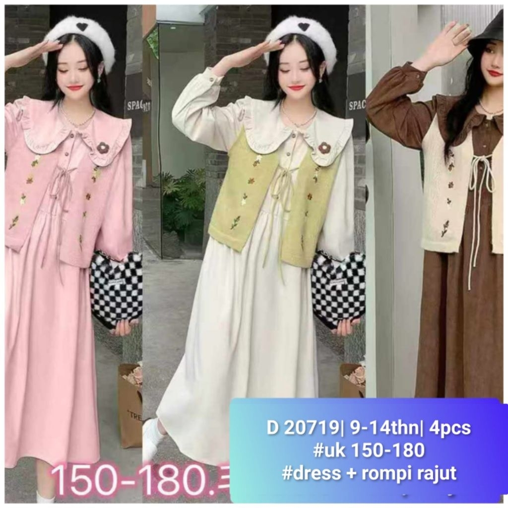 BELLA DRESS + VEST ROMPI RAJUT ANAK