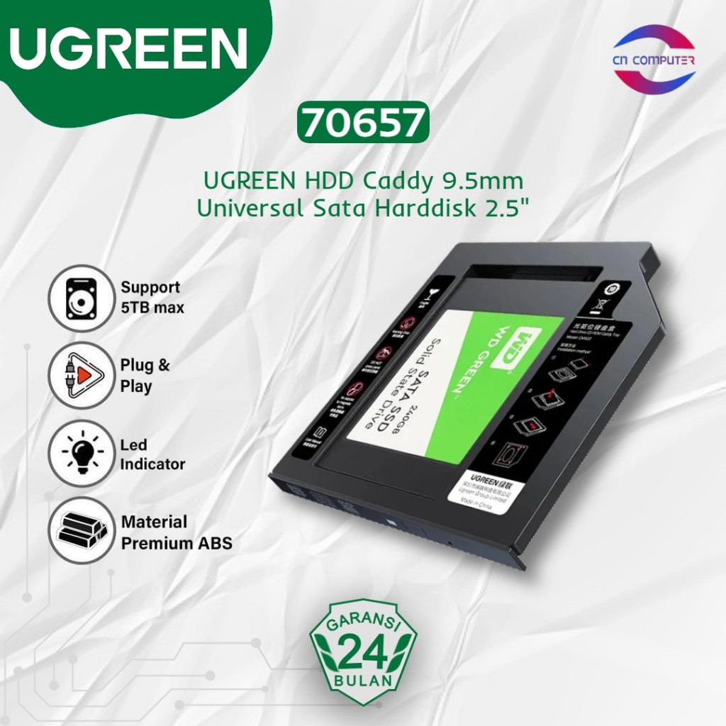 UGREEN 70657 HDD Caddy 9.5mm Universal Sata Harddisk Drive 2.5" BLACK CM322
