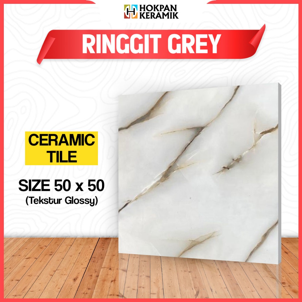 Keramik Lantai Ukuran 50x50 Motif Ringgit Grey Glossy - Hokpan Keramik