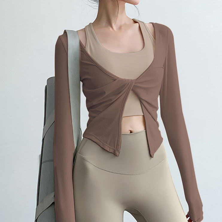 Atasan Yoga Wanita, Set Pakaian Olahraga Lengan Panjang untuk Lari, Latihan Pilates, Kebugaran Tahan