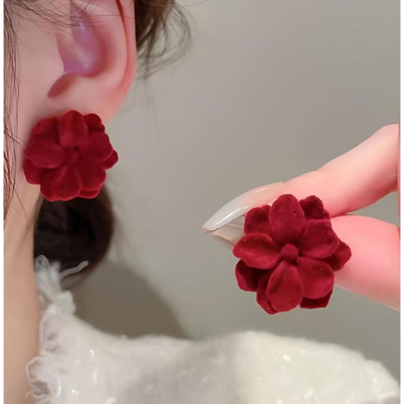RCS - Anting bunga merah aksesoris natal imlek anting desain bunga kode ATB22