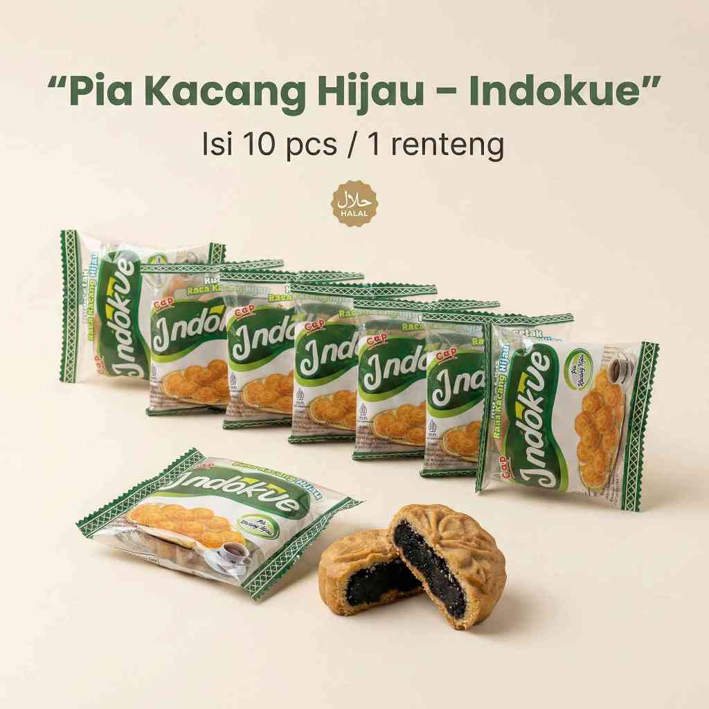 Indokue Kue Kering Kacang Hijau Isi 10 pcs Pia Kue Kacang Hijau Premium Tanpa Bahan Pengawet