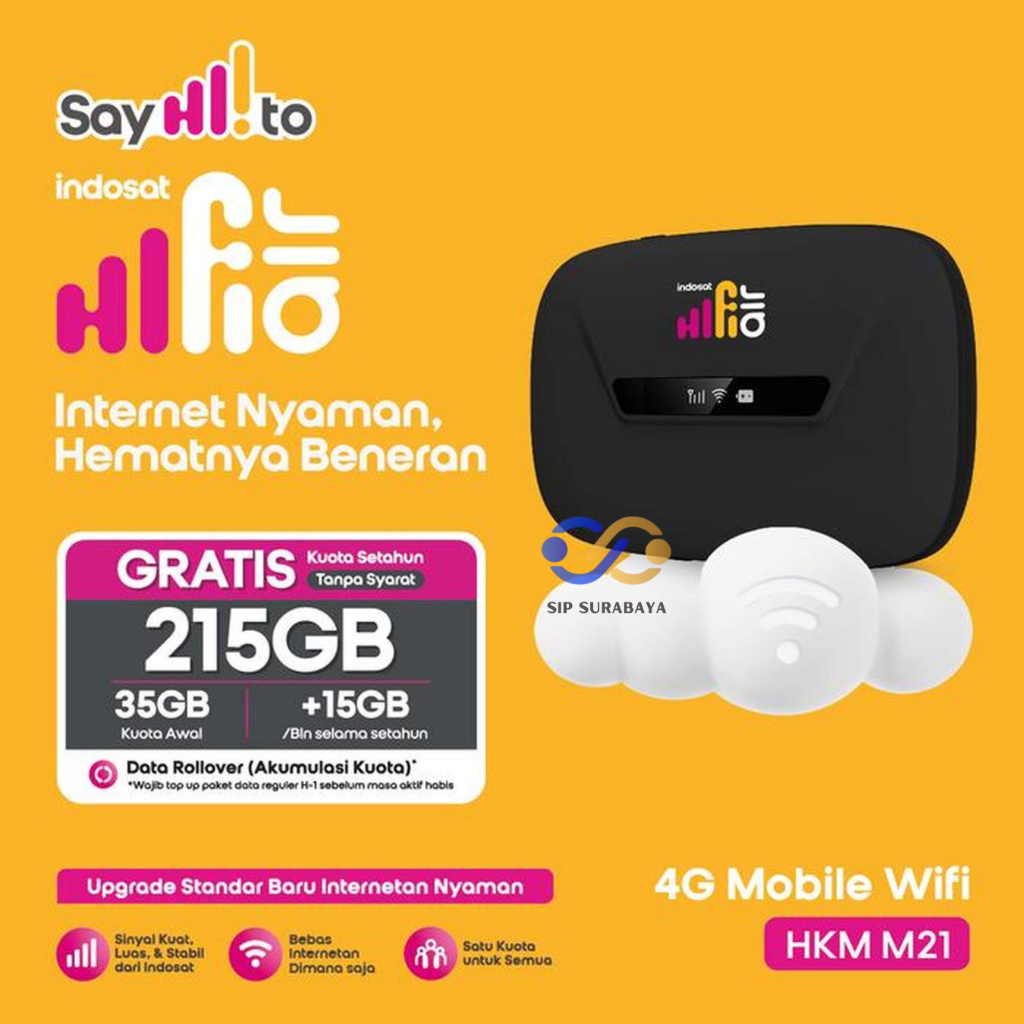 INDOSAT HIFI AIR MIFI HKM M21 MODEM WIFI 4G FREE TRI INDOSAT 215GB