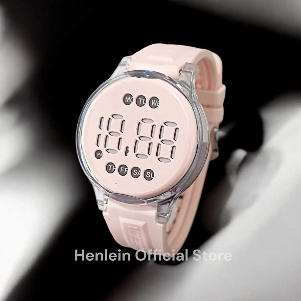 Jam Tangan Wanita Pria Digital Led Touchwatch Strap Solid Rubber Anti Air Trendy Kekinian Bulat