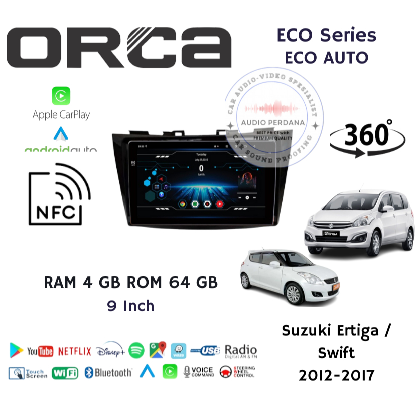 Head Unit Android Mobil Suzuki Ertiga Swift 2012-2017 9 Inch QLED RAM 4GB ROM 64GB Carplay