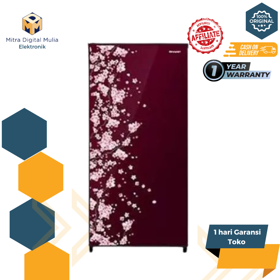 Sharp Kulkas 1 Pintu 184L SJN192DVR - Hemat Energi, Tempered Glass, Sakura Red