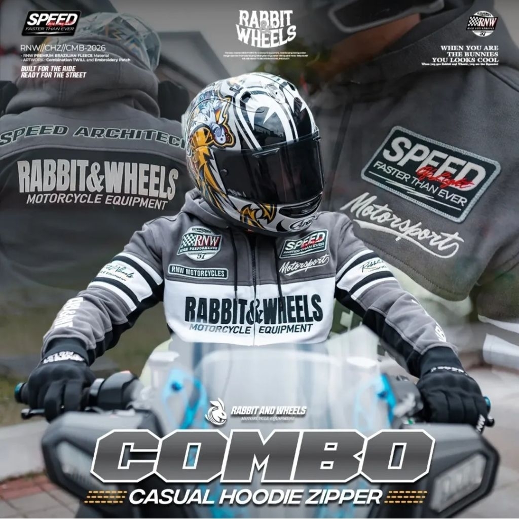 Rabbit and Wheels Combo Casual Hoodie Zipper Grey