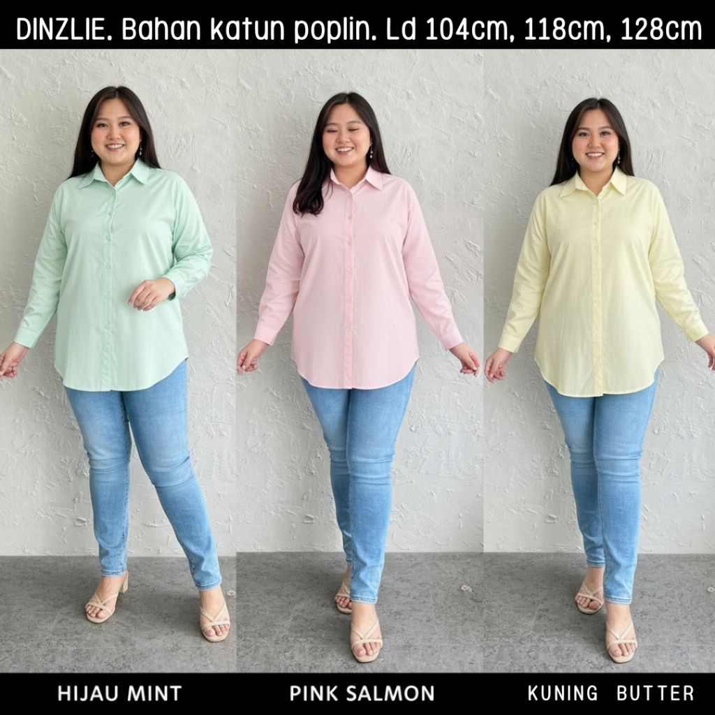 Kemeja Basic Wanita Katun Poplin DINZLIE Banyak Ukuran