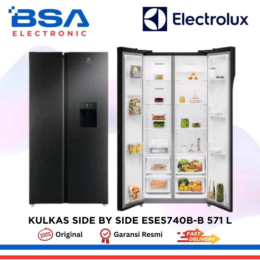 Electrolux Kulkas Side By Side Refrigerator 571 Liter ESE5740B-B | ESE5740BB