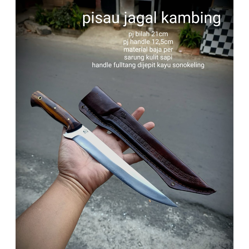 pisau sembelih kambing baja sup9 fulltank sarung kulit