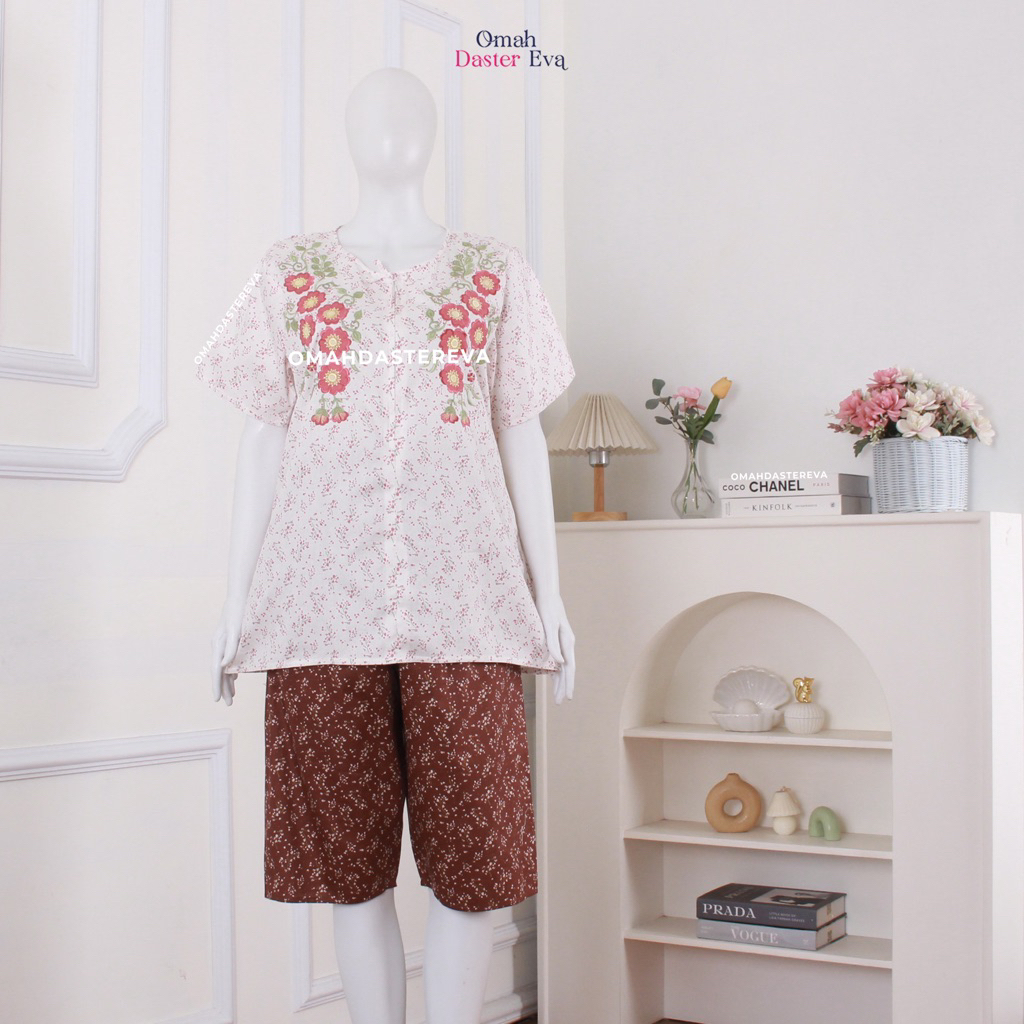 Omah Daster Eva | Babydoll Bordir Cantik Malang Size XL | Katun Jepang Premium |  Adem Nyaman