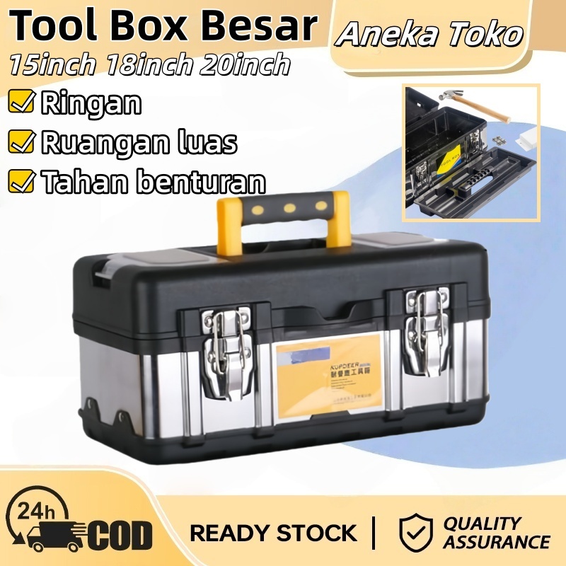Tool Box Besar / 15-20"kuning Tool Box / Kotak Alat hitam Baja / Tool Box