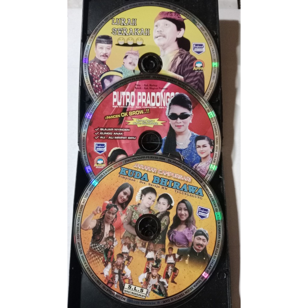 Sepaket VCD Lawak Supali Lurah Serakah, Tayub Setyo Pradonggo, Jaranan Kuda Bhirawa Tanpa Sampul Bon