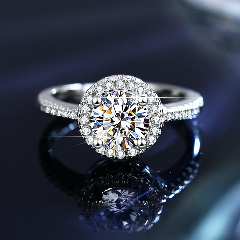 LOVETIA Cincin Moissanite Wanita Bulat Empat Cakar S925 Berlian Perhiasan Elegan Sertifikat GRA Asli