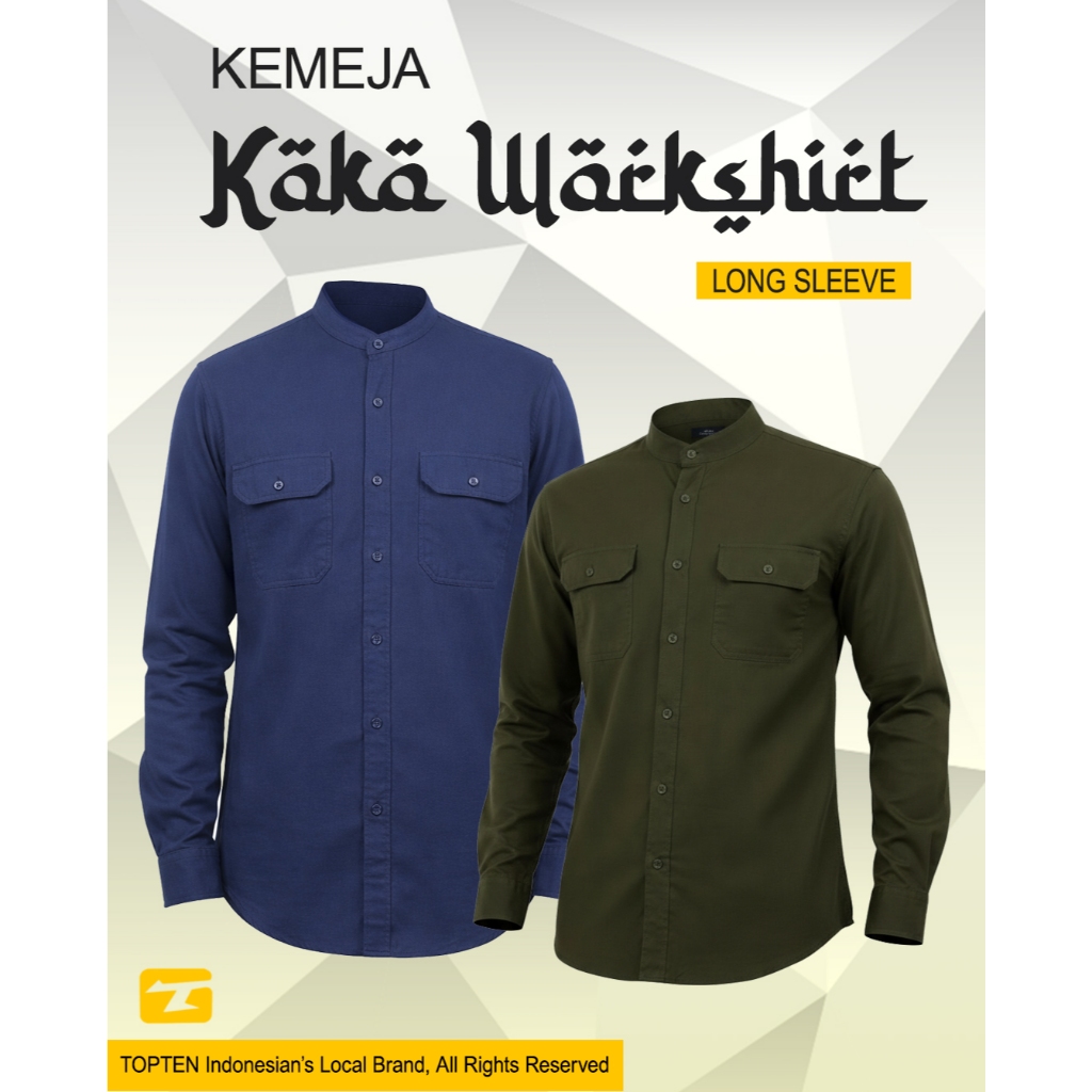 TOPTEN Kemeja Koko Polos Pria Lengan Panjang Bahan Katun Variasi Saku Dua Warna Varian