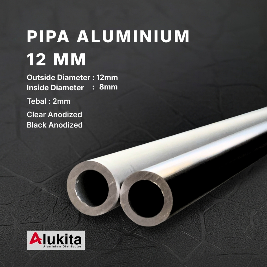 Pipa Aluminium 12mm | Tebal 2mm | Anodized