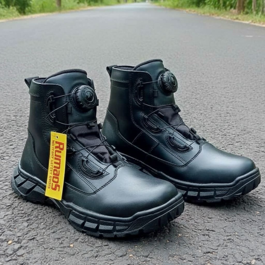 Rumaos taliputar boots sepatu PDL pendek 6 inchi PDH outdoor lantas polri pria kulit asli