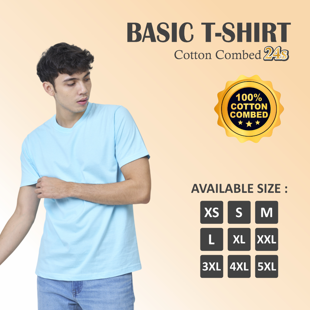 Kaos Polos Cotton Combed 24s Premium Lengan Pendek - Regular Fit Unisex - Blue Baby - Biru Muda